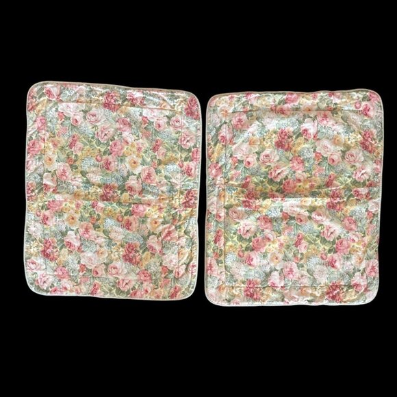 PAIR Std Quilted Floral Pillow Shams by Croscil - Pink Roses Violets Cottagecore - Picture 2 of 9